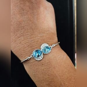 Vintage Glass Aquamarine and Clear Crystal Silver-tone Bracelet